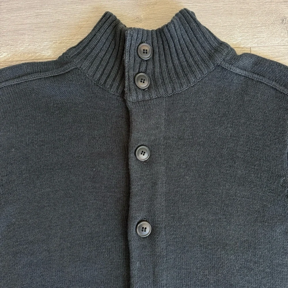 Oscar de la Renta Funnel Mock Neck Button Front Cardigan Academia Gray Sz M